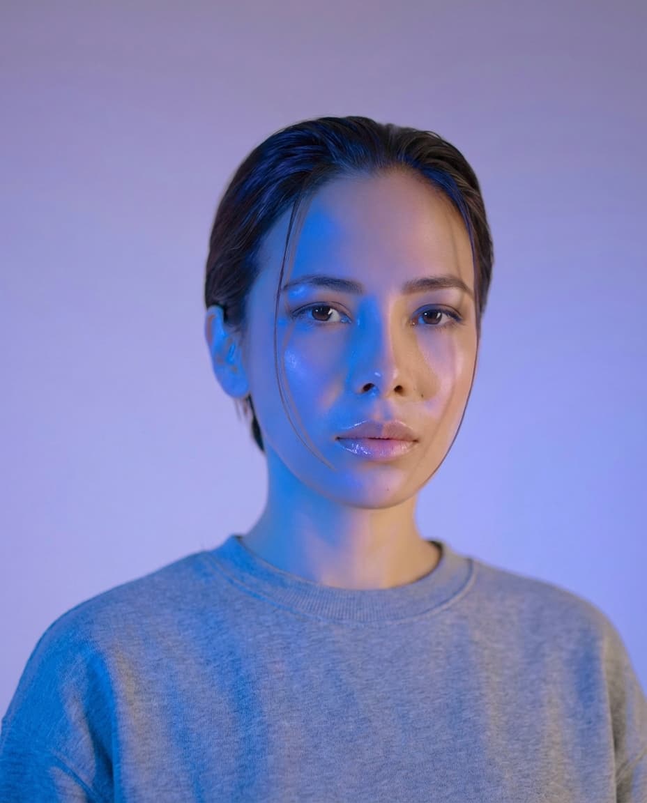 Natural studio portrait before transformation